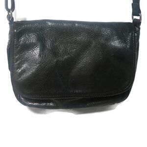 Margot Crossbody Black Leather Zipper Flap Adjustable Strap Lined Small Bag